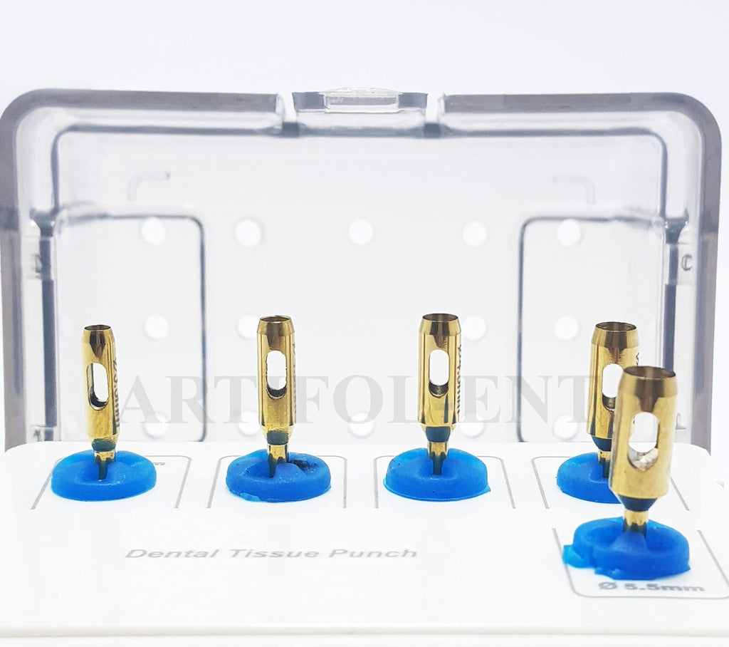 Dental Tissue Punch Kit OS1022 – 5 Pcs Gold Color Surgical Tissue Punch Set with Holder | Implant Soft Tissue Tools #OS1022
