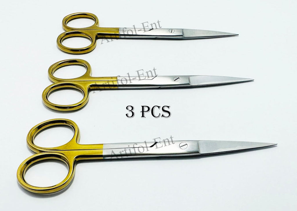 Chirurgische OP-Schere – T/C-Edelstahl, gerade Klingen 14,5 cm (5,5 Zoll) | Verbandschere mit titanvergoldeten Griffen