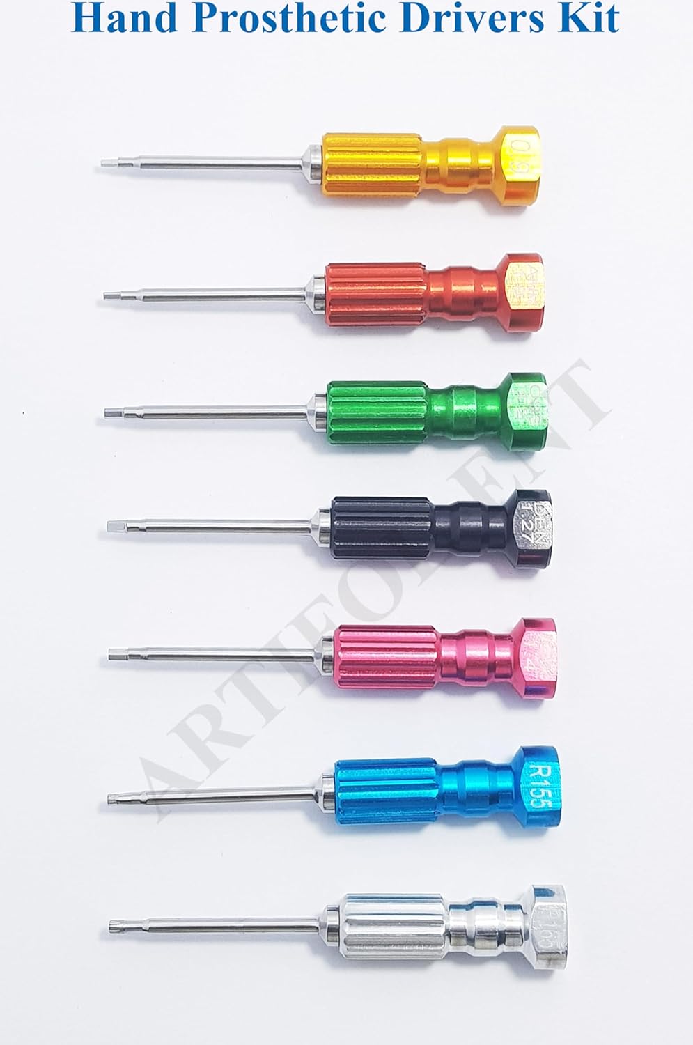 Universal Implant Hand Prosthetic Screwdrivers Kit OS1034 – 7-Piece Dental Micro Screwdriver Set | Rainbow Colorful Prosthetic Technician Tools
