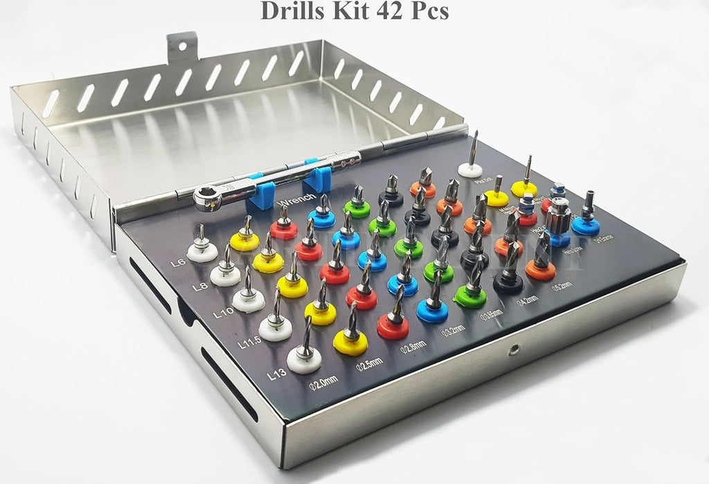 Implant Drills Kit OS1045 – 42 Pcs Conical Surgical Drill Set with Torque Wrench & Ratchet Driver | Dental Implant Tools