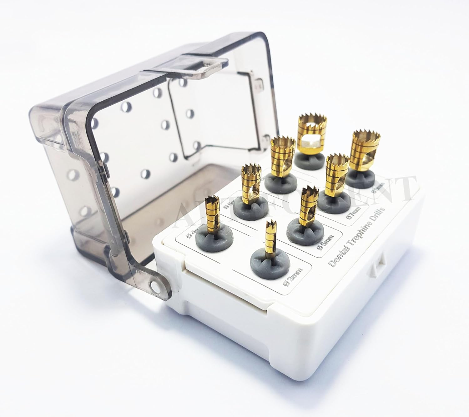 Dental Implant Trephine Bur Set – 8 Pieces Gold Color with Holder | Precision Stainless Steel Implant Removal Kit OS1024