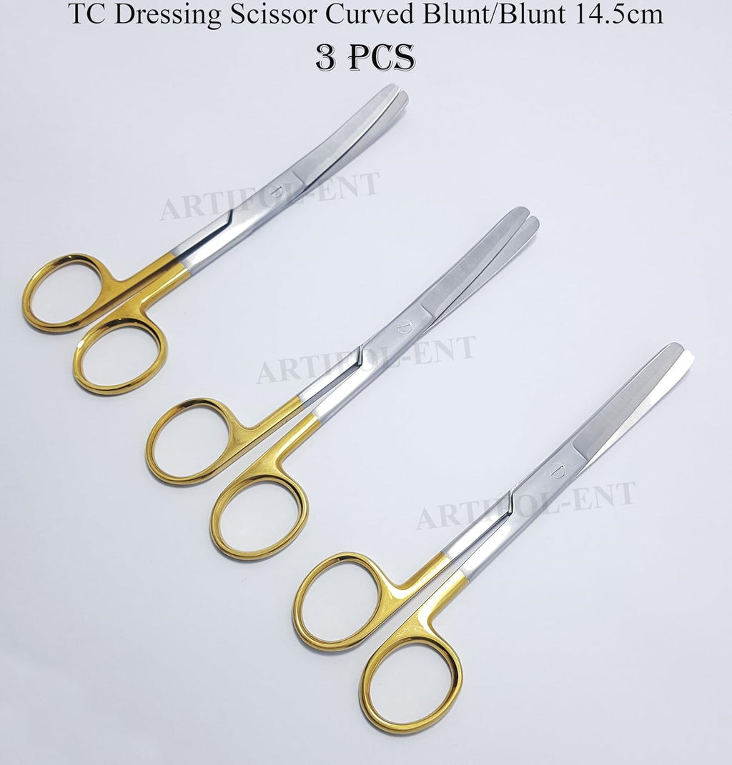 TC Operating Dressing Surgical Scissors – Curved B/B 14.5 cm (5.5") | Tungsten Carbide Blades | Medical-Grade Stainless Steel – 3 Pcs Set