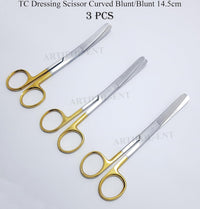 TC Operating Dressing Surgical Scissors – Curved B/B 14.5 cm (5.5") | Tungsten Carbide Blades | Medical-Grade Stainless Steel – 3 Pcs Set