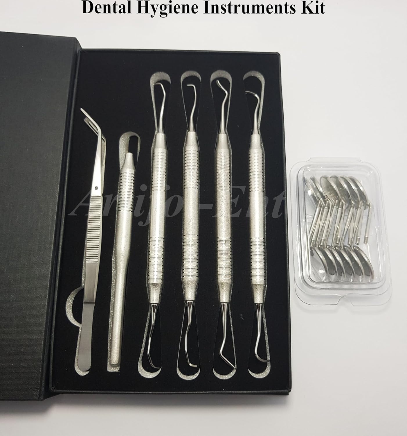 Dental Hygiene Set Gracey Curette, Hygienist Scaler, Sickle Scaler, Dental Mirrors with Mirror Handle, College Tweezers/Cotton Plier Hygienists Instruments Tool kit 18 Pcs