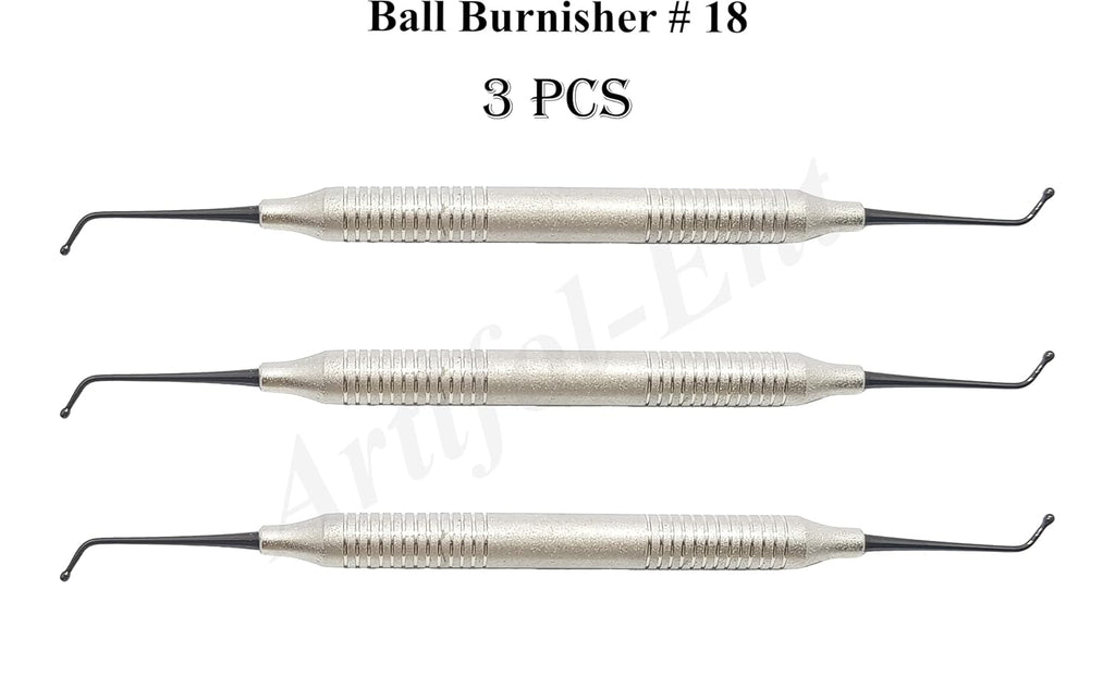 Ball Burnisher #18 – Double End Dental Composite & Amalgam Filling Instrument | Ergonomic Hollow Handle | Stainless Steel | 3-Piece Set #‎TNBB18