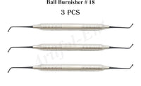 Brunissoir à boules n° 18 – Instrument dentaire à double extrémité pour obturations en composite et en amalgame | Manche creux ergonomique | Acier inoxydable | Lot de 3 pièces n° TNBB18