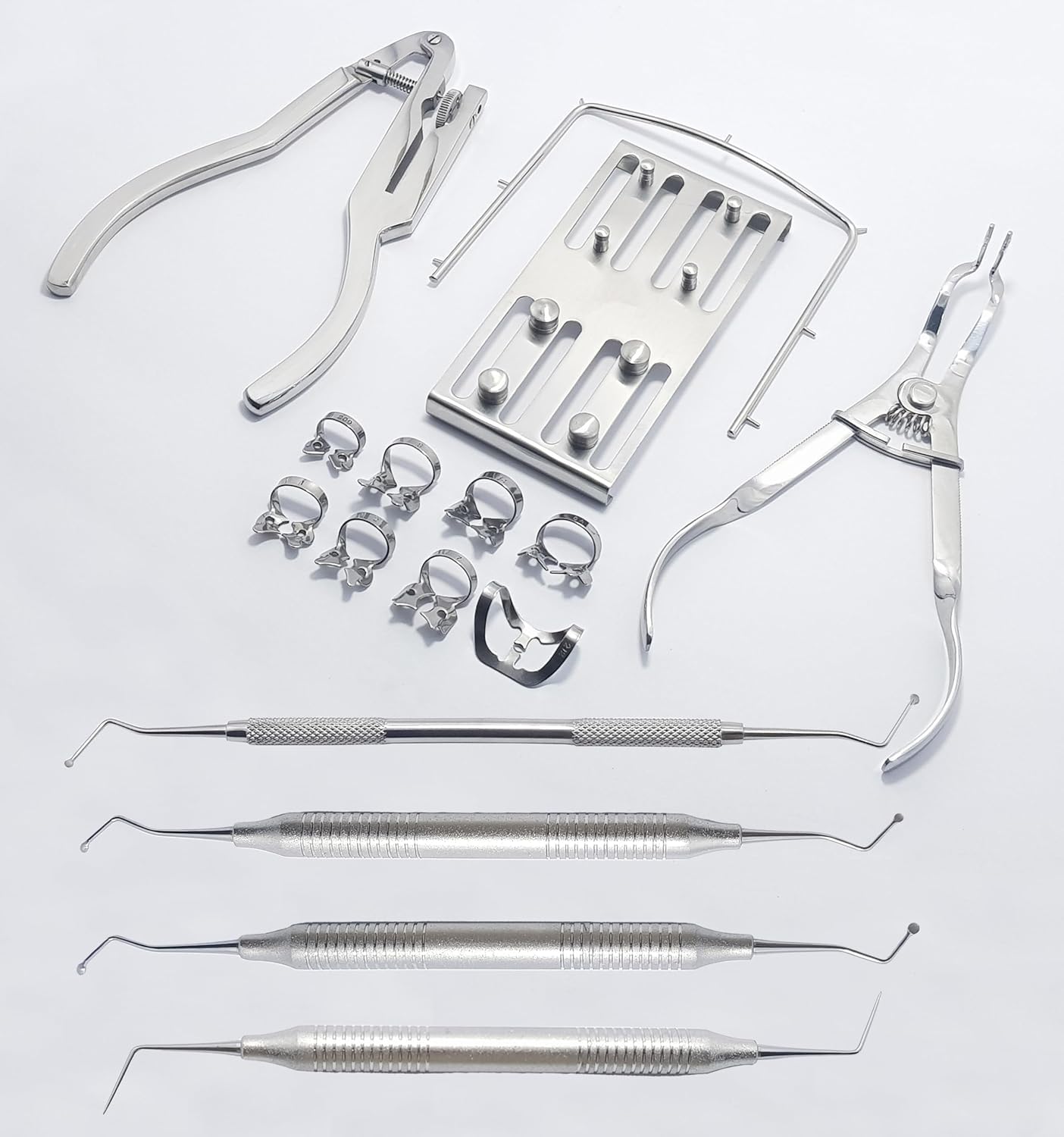 Dental Endo Instruments Set – Rubber Dam Kit with Ivory Clamp, Punch, Forceps, Endo Excavators & Endodontic Explorer Tools