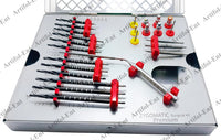 Kit zygomatique haut de gamme de 26 pièces pour implants dentaires – Fraises à pas en titane noir avec sonde de profondeur, support moteur, tournevis et clé à cliquet | Kit Zygo pour la préparation du logement d’implant