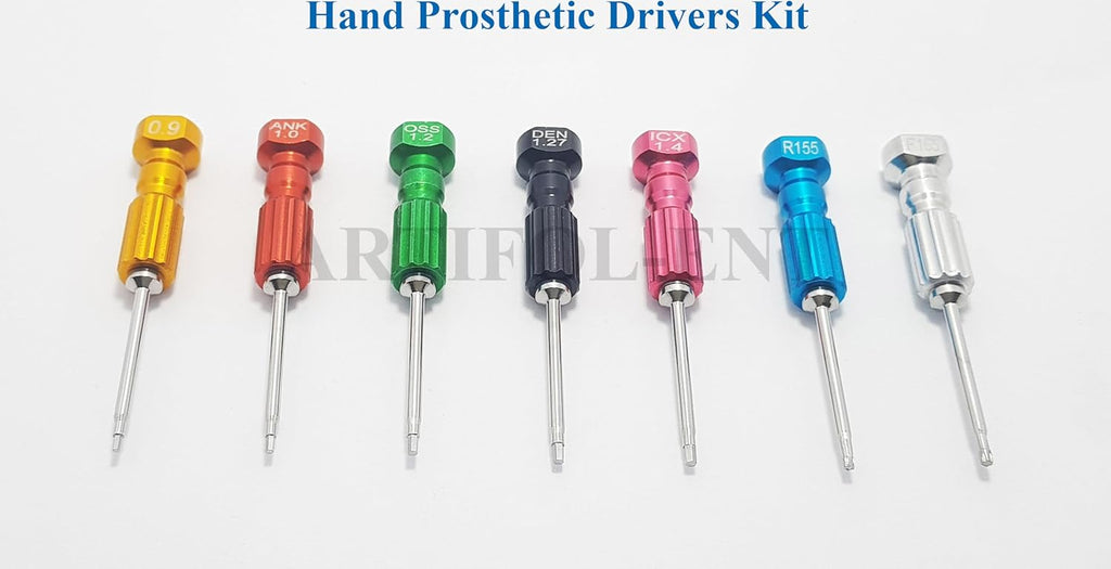 Universal Implant Hand Prosthetic Screwdrivers Kit OS1034 – 7-Piece Dental Micro Screwdriver Set | Rainbow Colorful Prosthetic Technician Tools