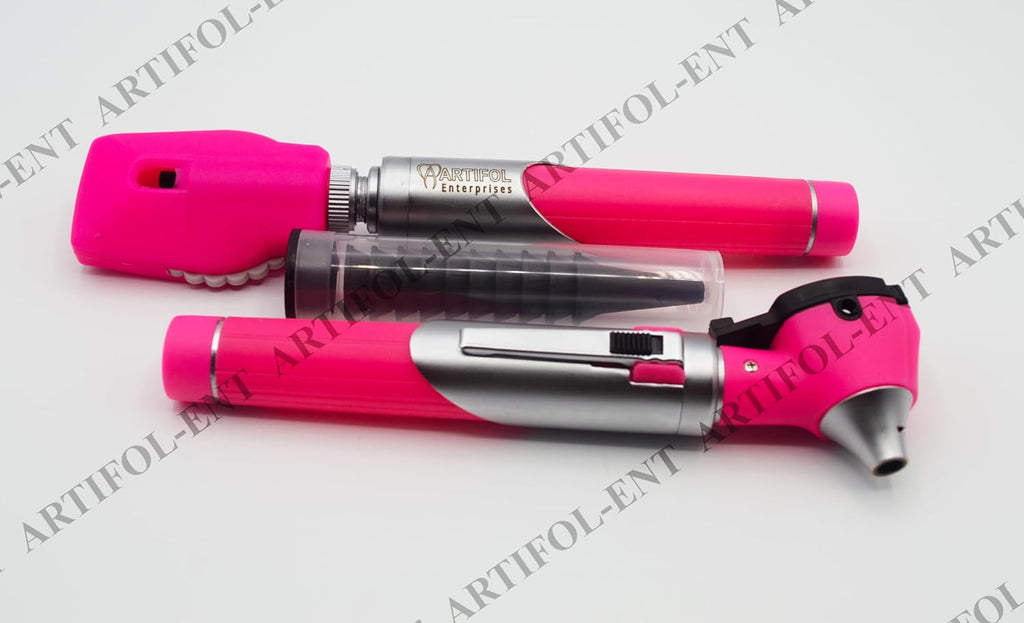 Artifol Student Home Use ENT Otoscope Examination Kit – Fiber Optic Diagnostic Set, Pink Color #OS1088