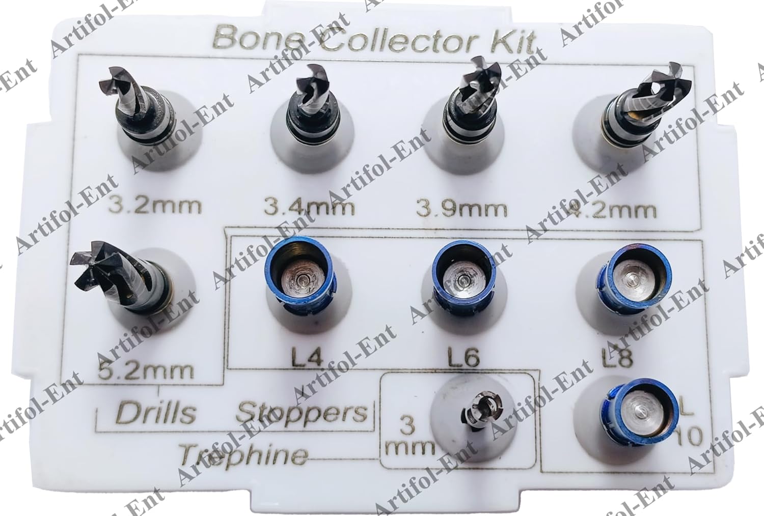 Artifol Dental Bone Collector Kit – 10 Pcs with Depth Stoppers | Sinus Lift & Implant Tools in Compact Organizer Box #OS1071