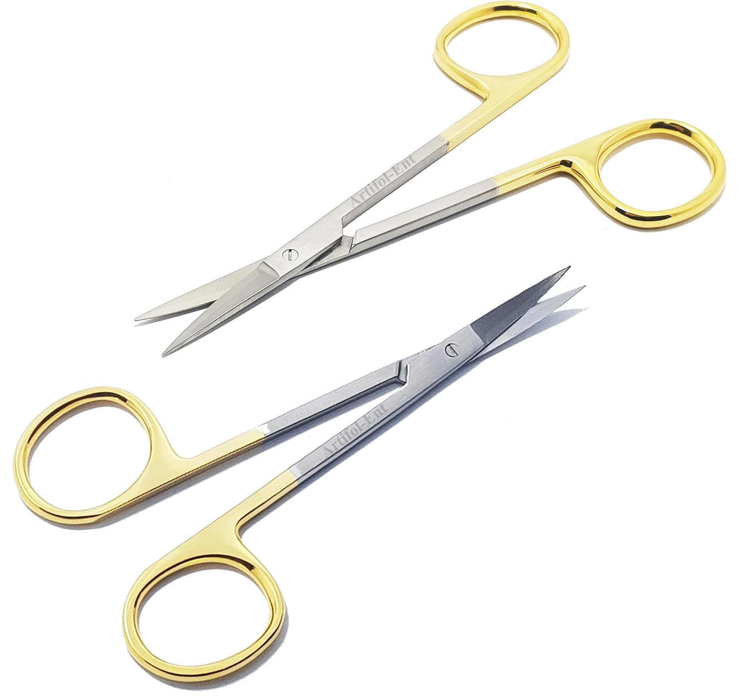 TC Iris Scissors Set – Straight & Curved 4.5" (11.5 cm) | Tungsten Carbide Micro Dissecting Scissors with Gold Rings | 2-Piece Surgical & Dental Instrument Set