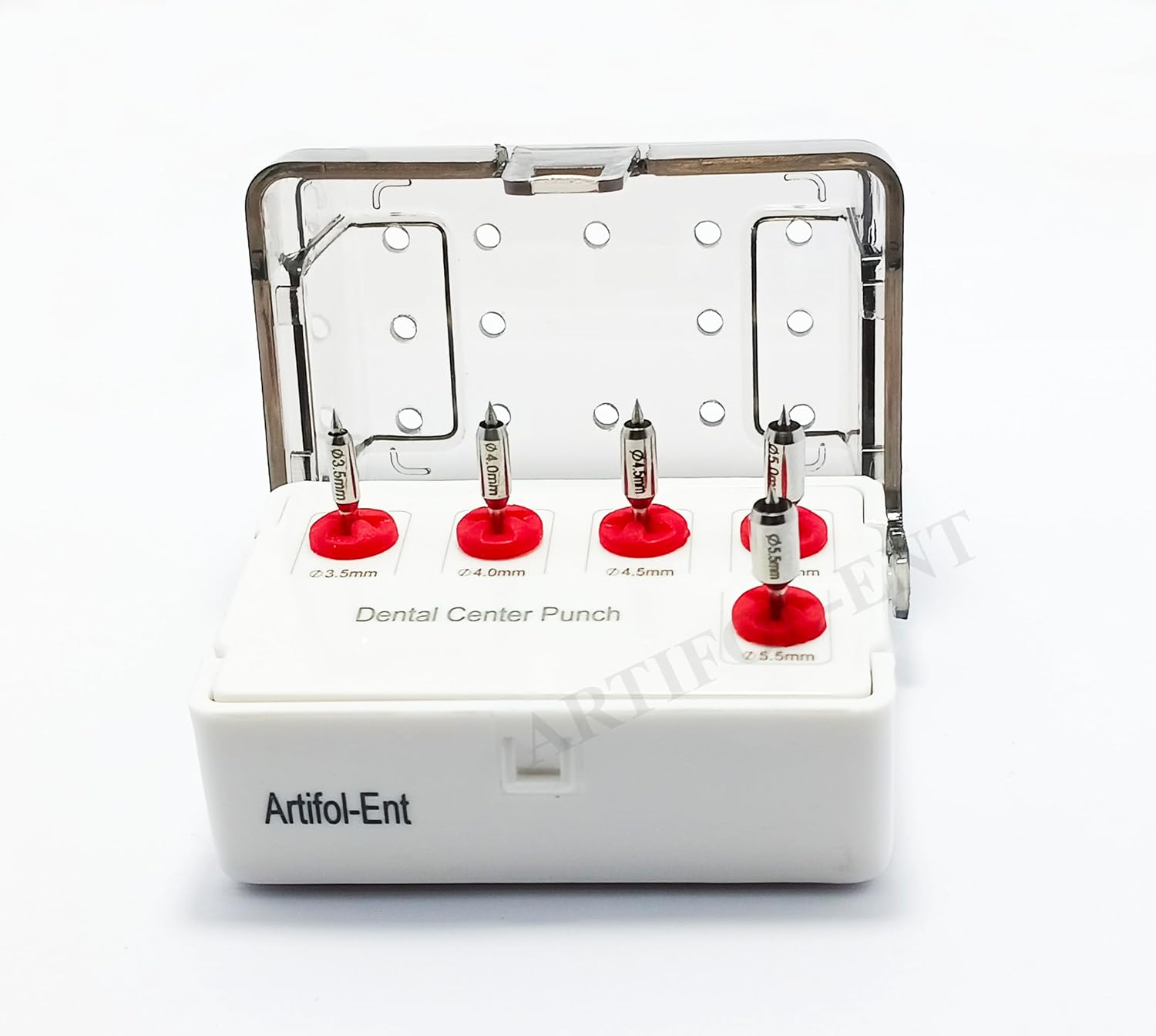 Rotary Center Tissue Punch OS1051 – 5 Pcs Dental Implant Soft Tissue Punch Set with Plastic Holder | Stainless Steel Center Drill Punch #OS1051