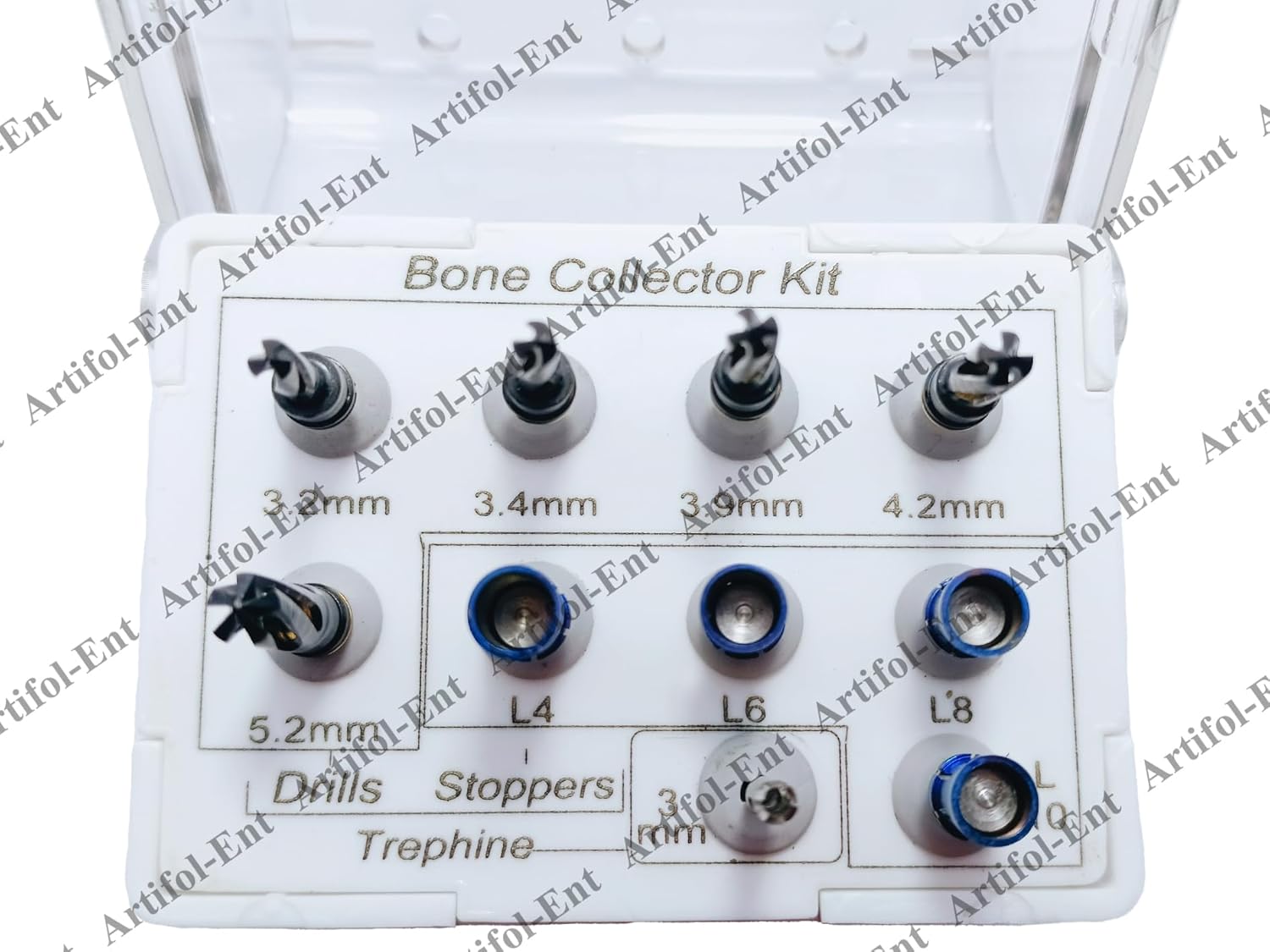 Artifol Dental Bone Collector Kit – 10 Pcs with Depth Stoppers | Sinus Lift & Implant Tools in Compact Organizer Box #OS1071