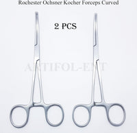 Pince Kocher Rochester Ochsner – Courbée 6,25" (16 cm), Dents 1x2, Mâchoires dentelées | Ensemble de pinces de clampage 2 pièces n° 115910142 | Acier inoxydable, Réutilisable et autoclavable