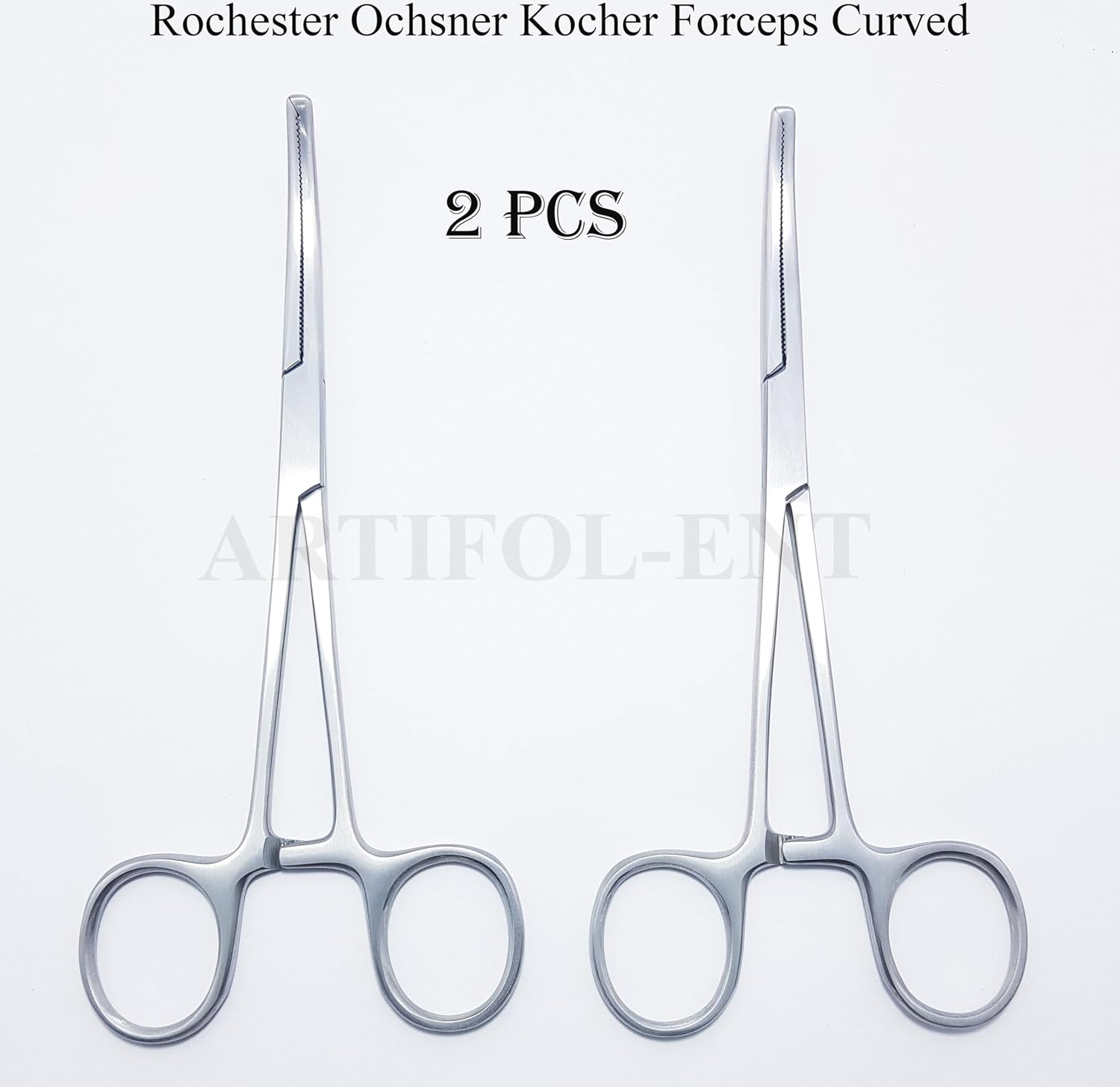 Rochester Ochsner Kocher Forceps – Curved 6.25" (16 cm), 1x2 Teeth, Serrated Jaws | 2-Piece Clamping Forceps Set #115910142| Stainless Steel, Reusable & Autoclavable