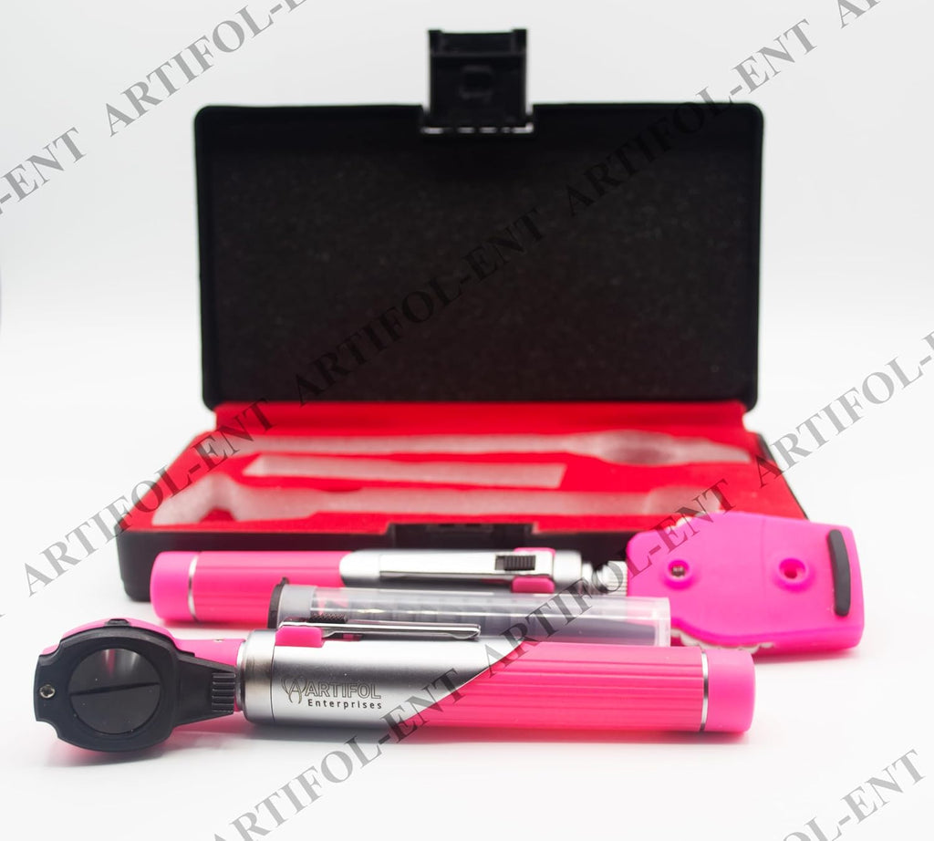 Artifol Student Home Use ENT Otoscope Examination Kit – Fiber Optic Diagnostic Set, Pink Color #OS1088