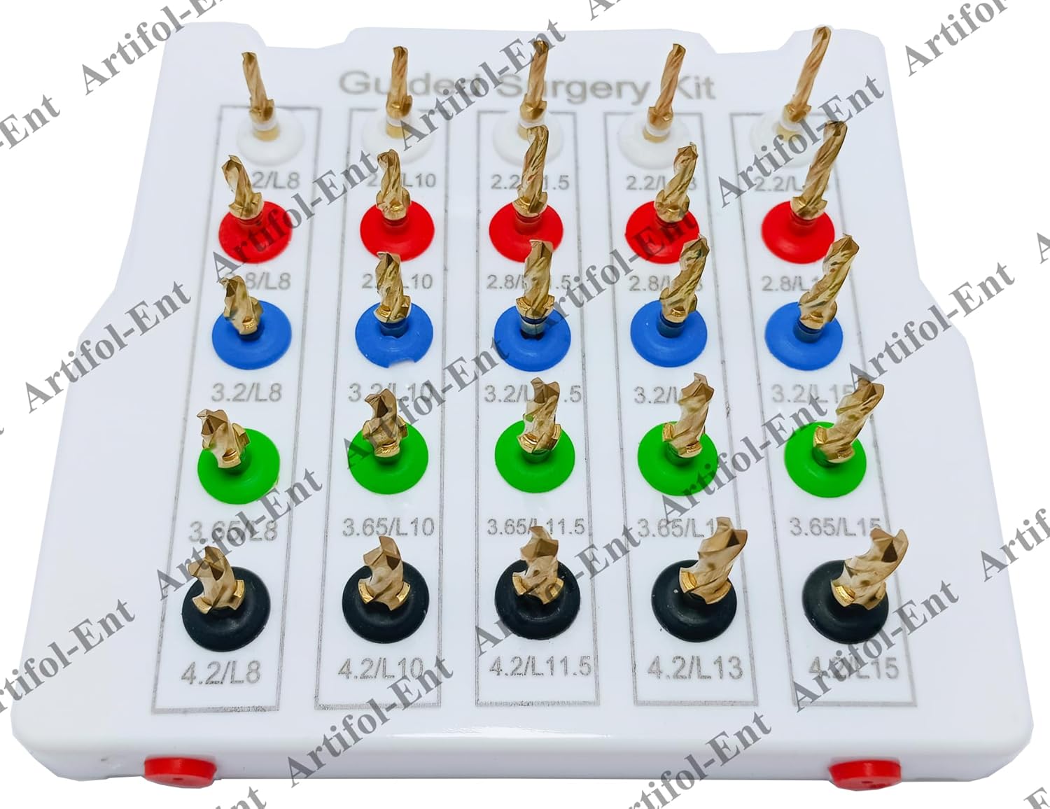 25 Pcs Dental Guided Implant Drill Kit – Assorted Stoppers & Sizes, Fully Autoclavable with Plastic Case – Gold-Coated Drills Set # OS1069