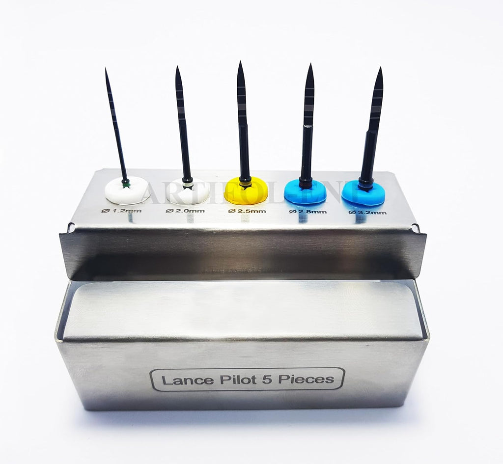 Long Lance Pilot Drills Kit Implant Positioning Black Titanium Coated Drill Set of 5 Pcs, #OS1033