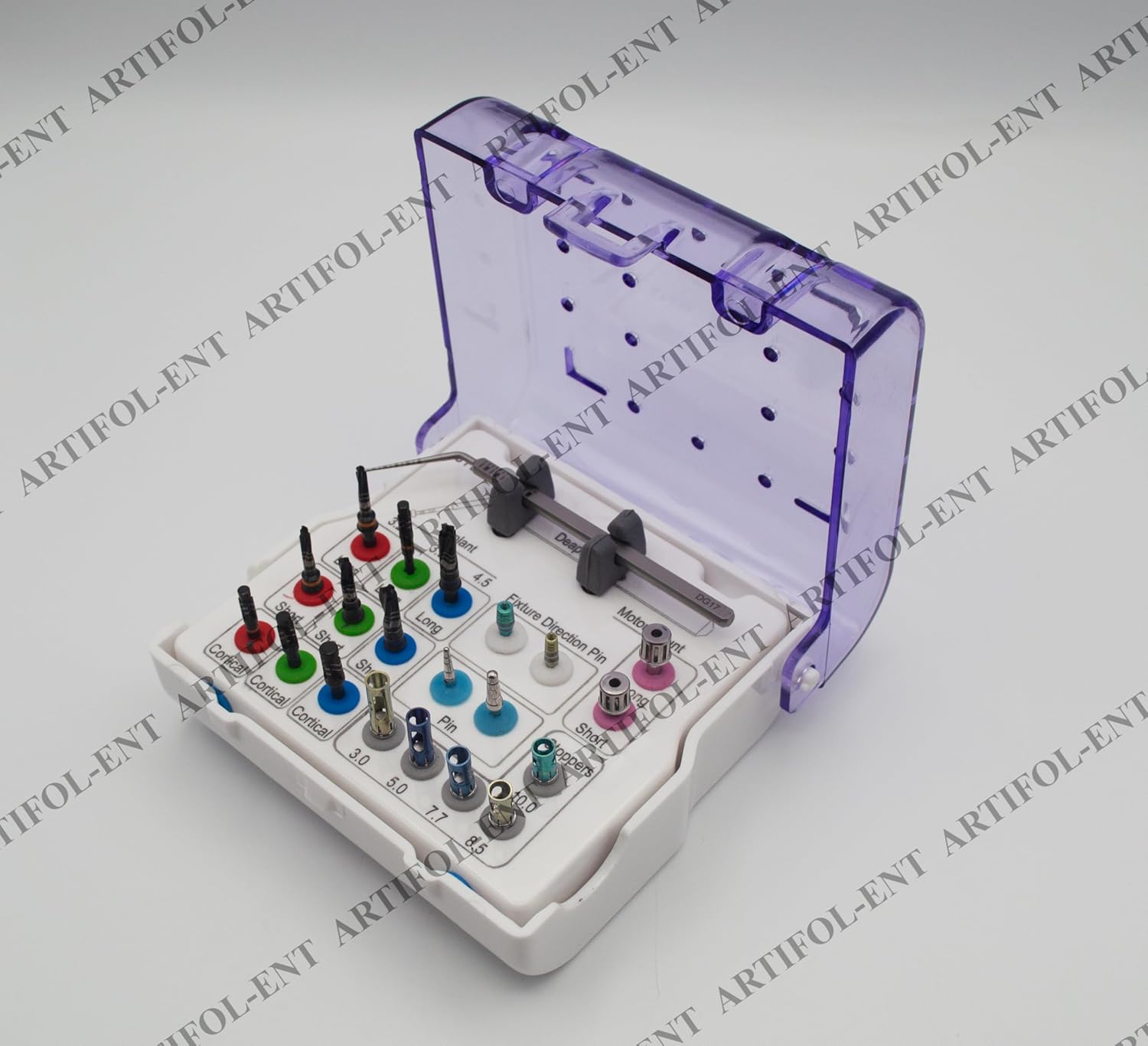 Implant 21 Pieces Long & Short Drills Kit with Color-Coded Depth Stoppers & Precision Depth Gauge | Stainless Steel | Smooth, Controlled Drilling Performance | Reusable, Autoclavable #OS1098