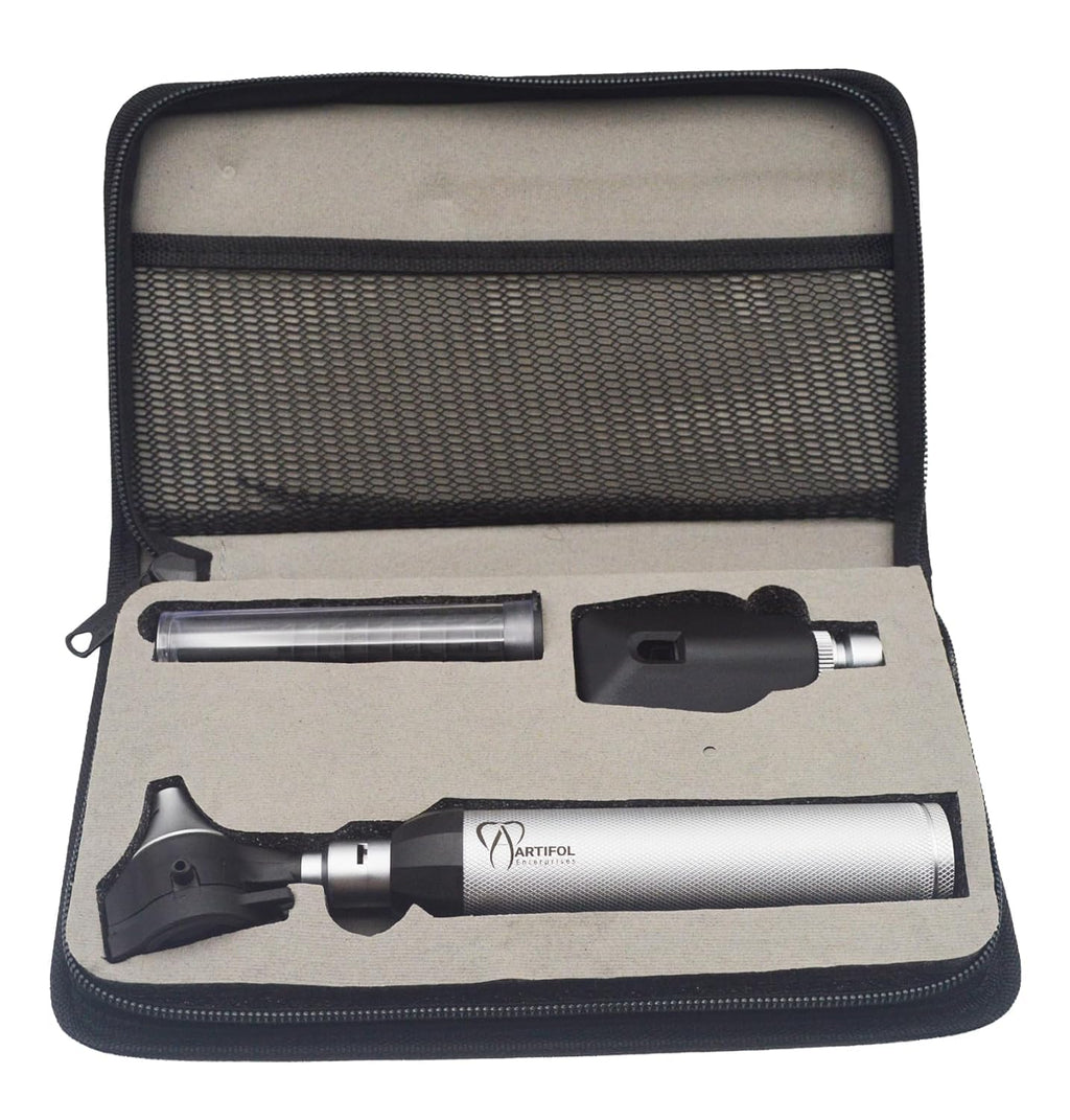 2-in-1 Ear Scope Set – Portable Fiber Optic Otoscope Exam & Diagnostic Kit | Brass Construction, Bright Illumination, Ergonomic Handle | Reusable ENT Instrument #OS10116