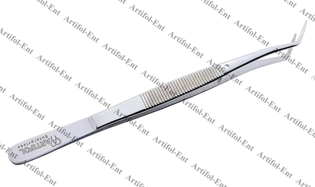 Mariiam Dentalpinzette – 15 cm, abgewinkelte, gezahnte Spitzen (5er-Set), polierter Edelstahl, gebogene Pinzette für präzises Arbeiten | #114500021-1