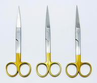 Chirurgische operatiescharen – T/C roestvrij staal, rechte bladen 14,5 cm (5,5") | Verbandscharen met titanium goudkleurig gecoate handgrepen