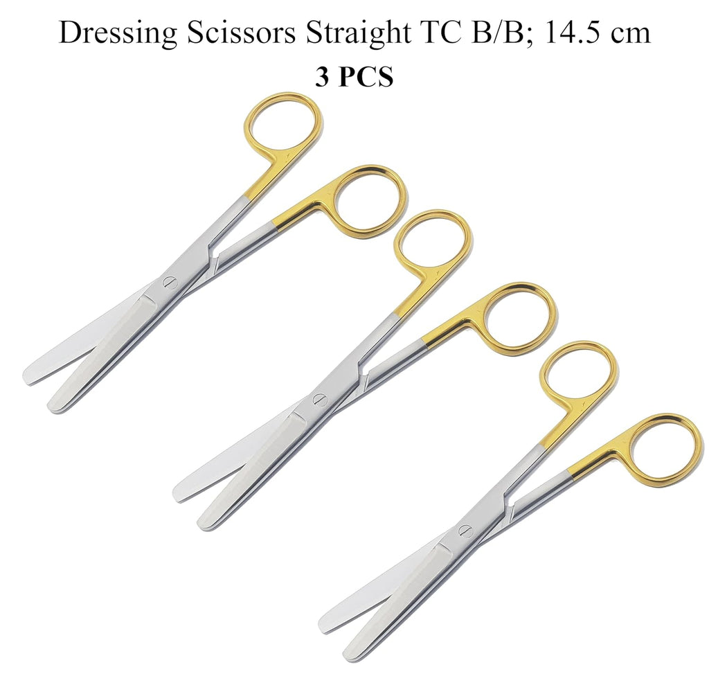 TC Operating Scissors – Straight B/B 14.5 cm (5.5") | Dressing Shears with Tungsten Carbide Blades & Gold-Plated Handles | Surgical Stainless Steel