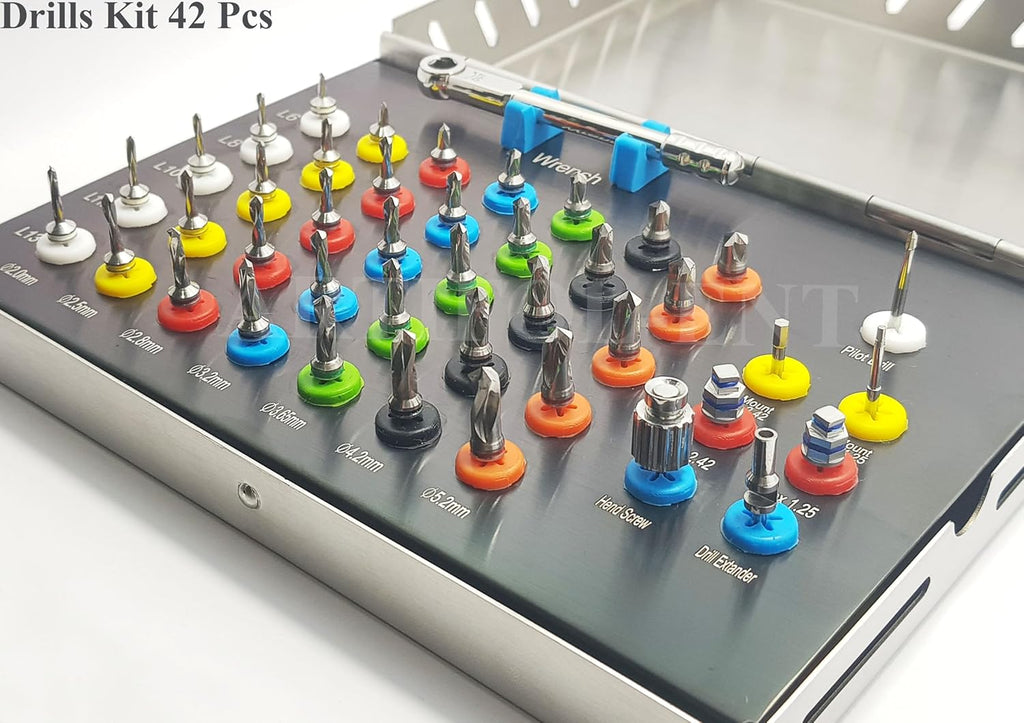 Implant Drills Kit OS1045 – 42 Pcs Conical Surgical Drill Set with Torque Wrench & Ratchet Driver | Dental Implant Tools