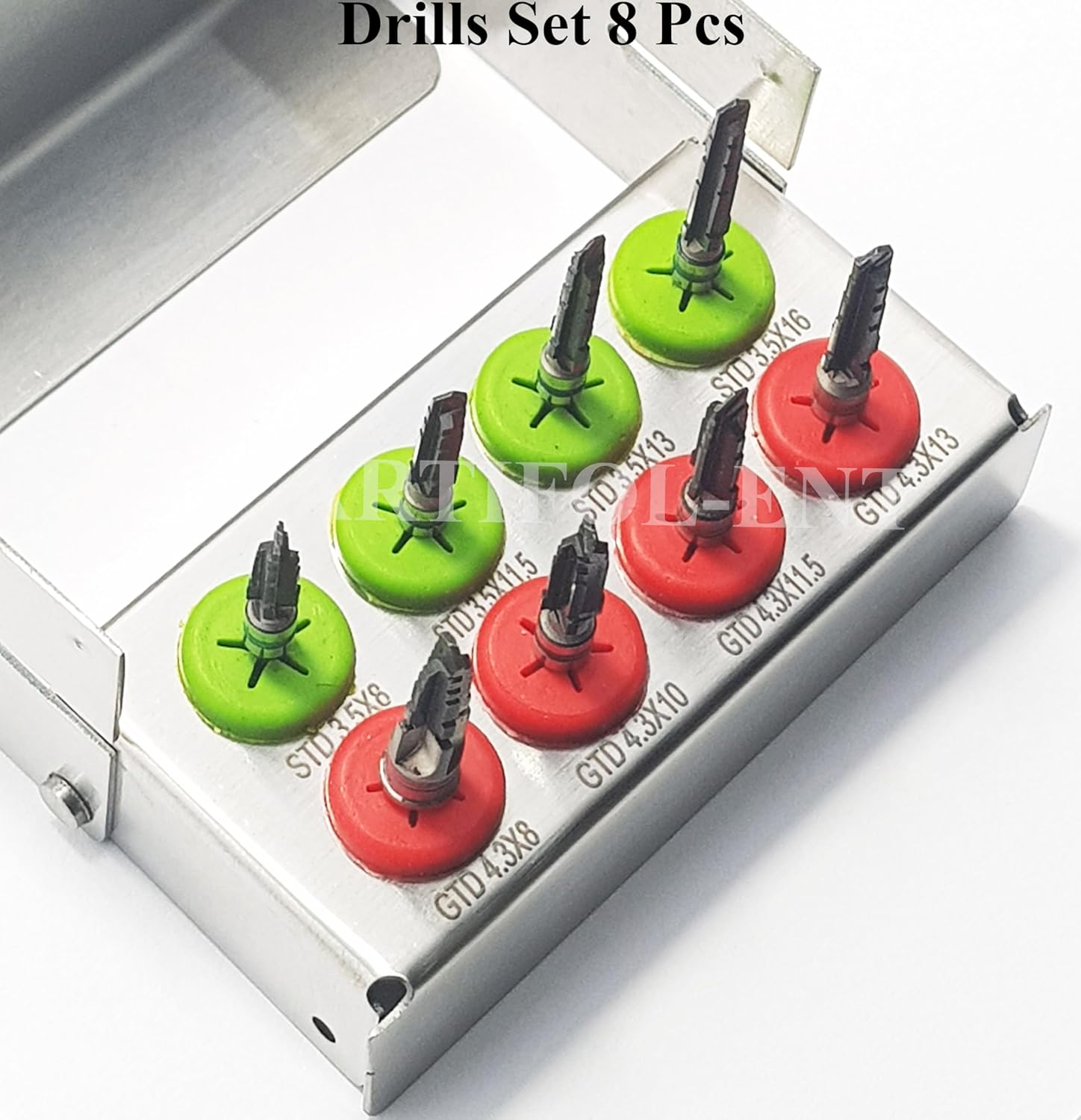 Implant Reamers Kit OS1038 – 8-Piece Surgical Drill Bits Set | Black Coated with Holder for Dental Implants