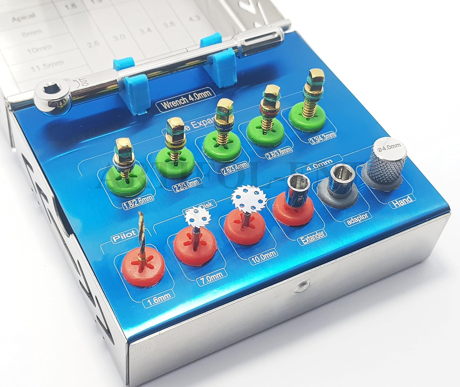 Implant Bone Expander Kit OS1018 – Sinus Lift & Condensing Drills, Hole Saw, Pilot Bit, Extender & Adaptor with Storage Box