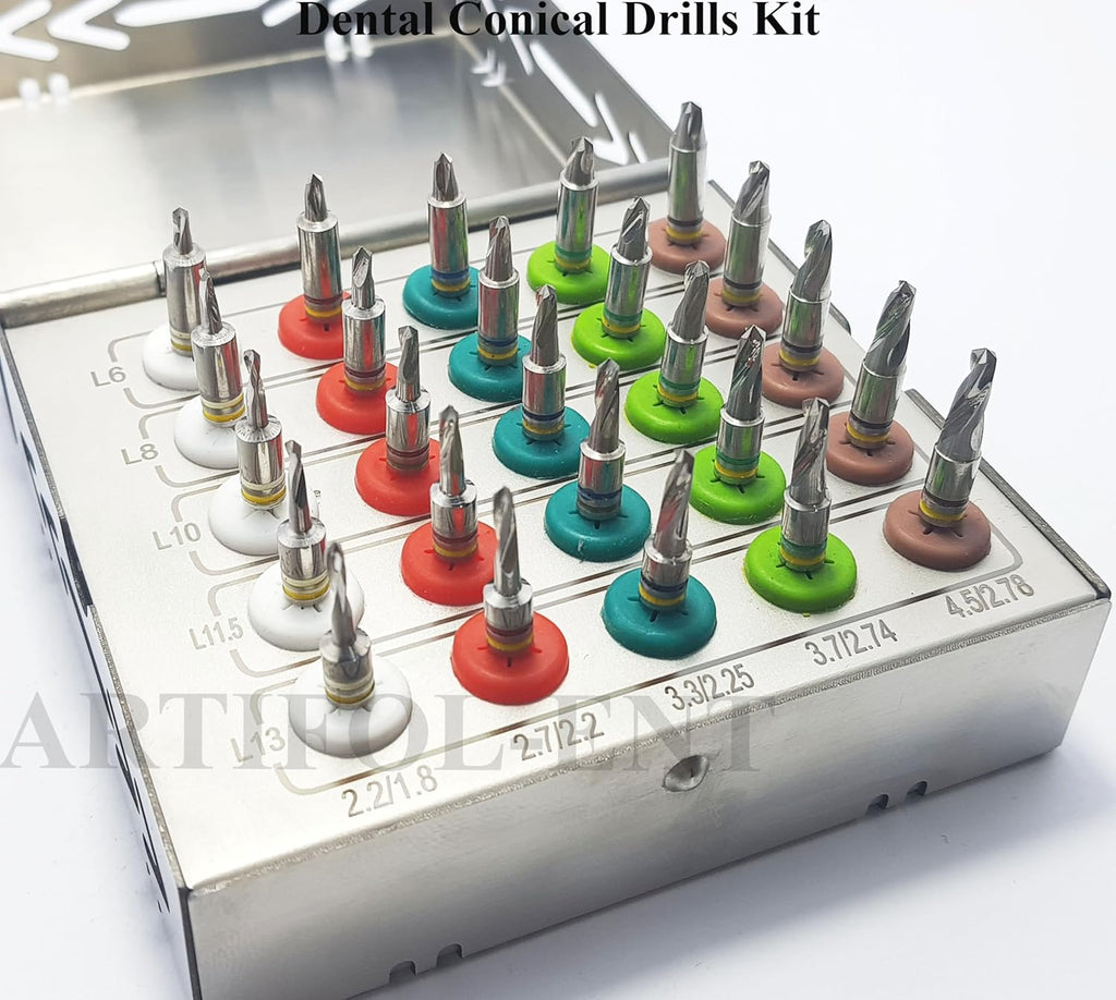 25-Piece Conical Drills Dental Implant Kit with Stoppers | Precision Implant Drill Set for Implant Site Preparation | Reusable & Autoclavable #OS1020