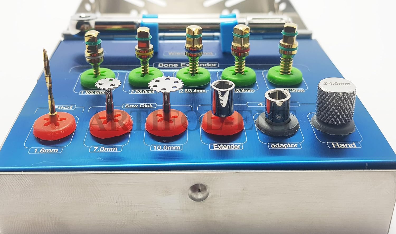 Implant Bone Expander Kit OS1018 – Sinus Lift & Condensing Drills, Hole Saw, Pilot Bit, Extender & Adaptor with Storage Box