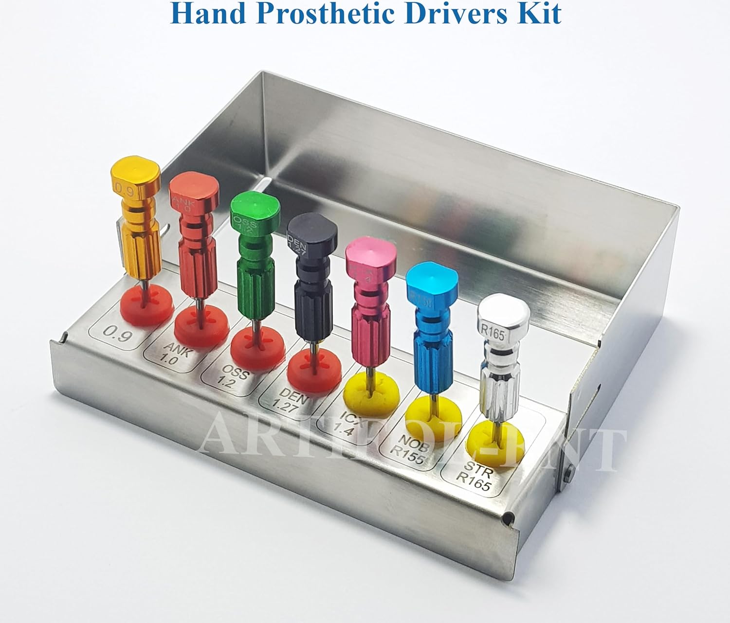 Universal Implant Hand Prosthetic Screwdrivers Kit OS1034 – 7-Piece Dental Micro Screwdriver Set | Rainbow Colorful Prosthetic Technician Tools
