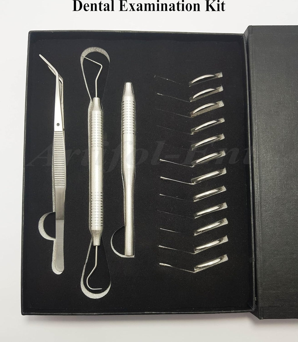 Dental Examination Kit for Dentists & Dental Students,Diagnostic Set Dental Mirrors, Mirror Handle, Explorer William Probe, Dressing Tweezers/Cotton Plier, Basic Dental Exam Kit Beautiful Storage Case