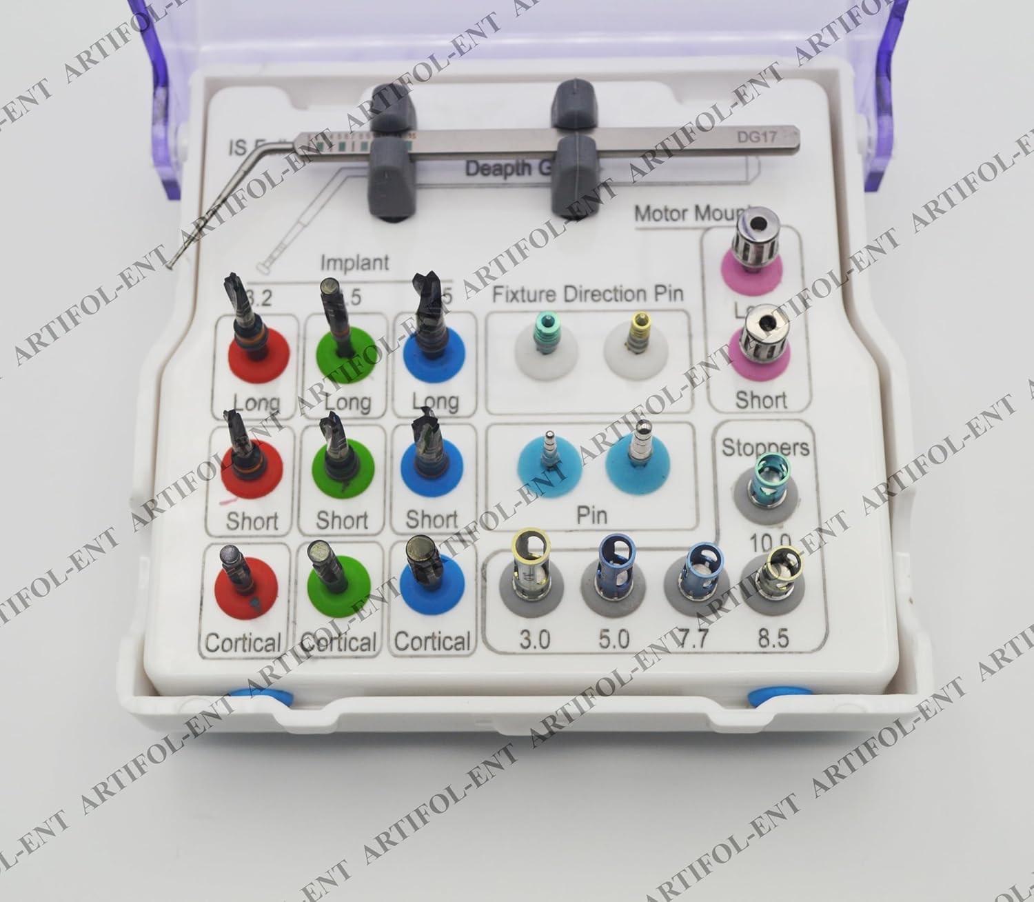 Implant 21 Pieces Long & Short Drills Kit with Color-Coded Depth Stoppers & Precision Depth Gauge | Stainless Steel | Smooth, Controlled Drilling Performance | Reusable, Autoclavable #OS1098