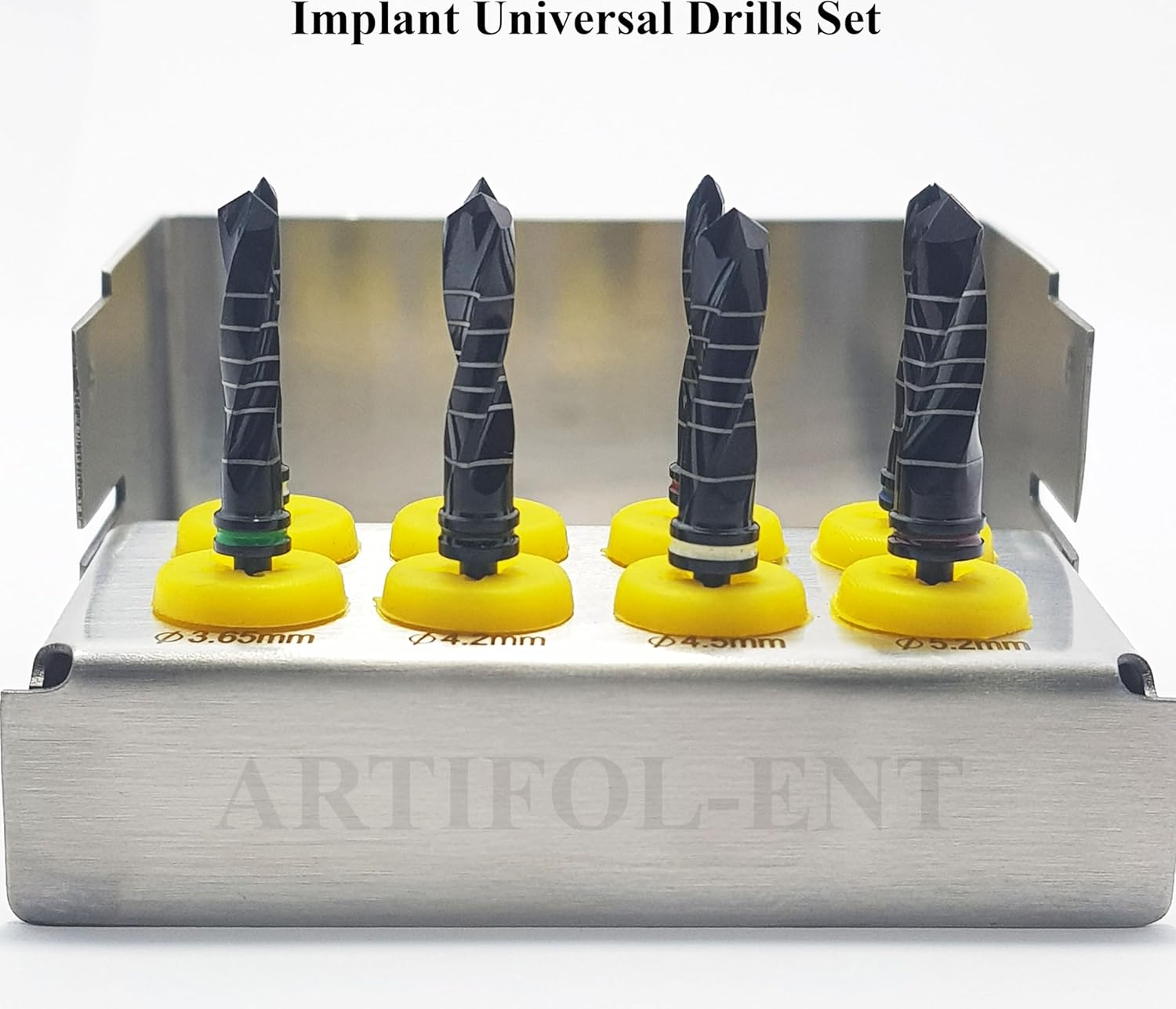Implant External Irrigation Drill Bits Kit – 8 Pcs Black Coated Surgical Drills with Holder | Dental Implant Tools #OS1037