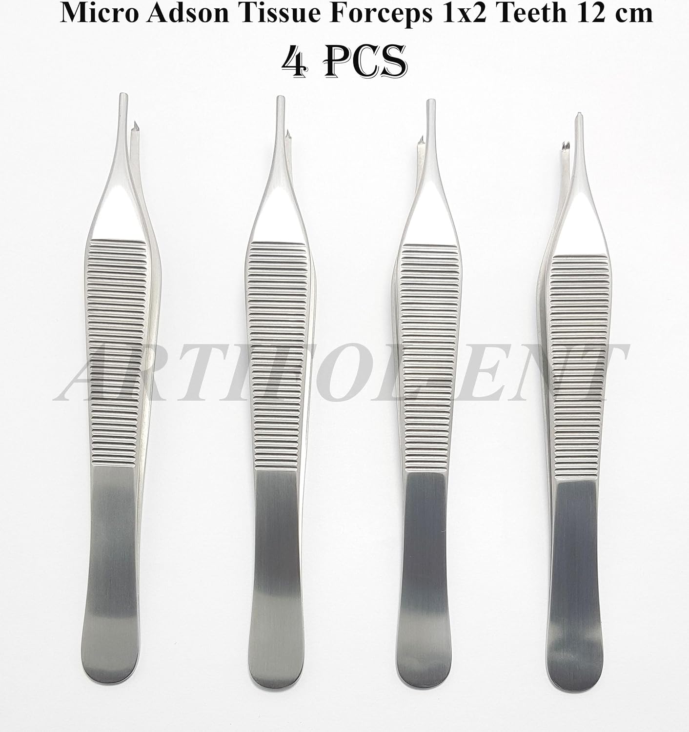 Micro Adson Tissue Forceps 12 cm – 1×2 Teeth Surgical Dental Kocher Tweezers | Stainless Steel Precision Instrument | 4 Pcs #114910114