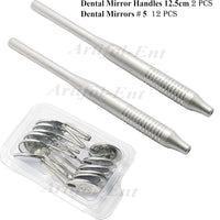 Dental Mouth Mirrors #5 – Pack of 12 Pcs with 2 Mirror Handles | Stainless Steel Dental Examination Mirrors | Reusable & Autoclavable Tools #‎MH6-1 & 122910333