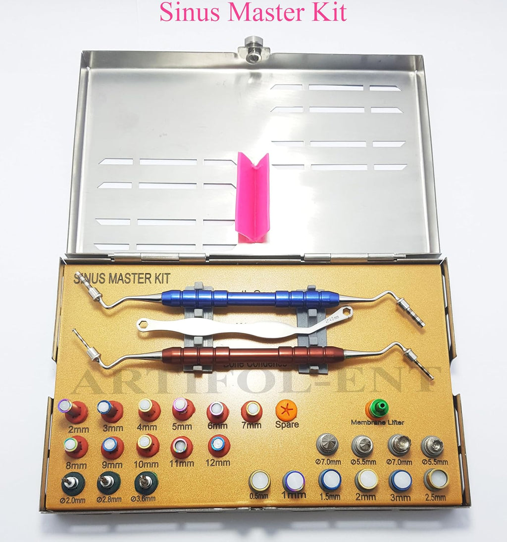 All in One –28 Pcs Implant Crestal & Lateral Approach Sinus Master Kit – Round & Core Drills, Stoppers, Mushrooms,Wrench with Sterilizable Steel Cassette - Dental Sinus lift Master Tools Set – #OS1028