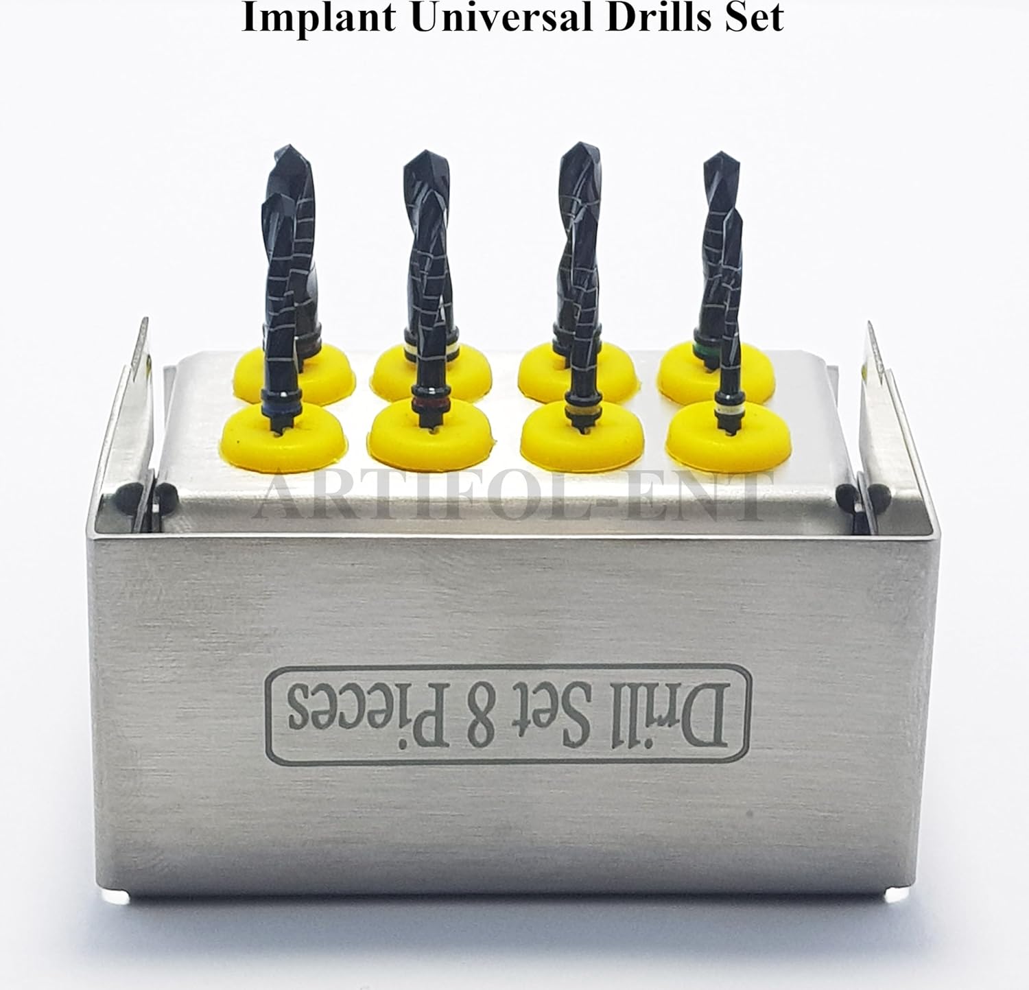 Implant External Irrigation Drill Bits Kit – 8 Pcs Black Coated Surgical Drills with Holder | Dental Implant Tools #OS1037