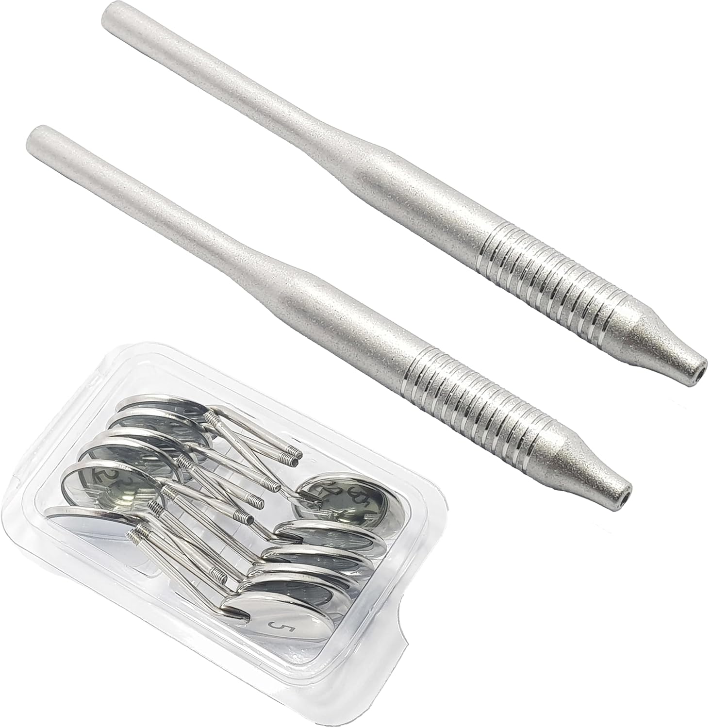 Dental Mouth Mirrors #5 – Pack of 12 Pcs with 2 Mirror Handles | Stainless Steel Dental Examination Mirrors | Reusable & Autoclavable Tools #‎MH6-1 & 122910333