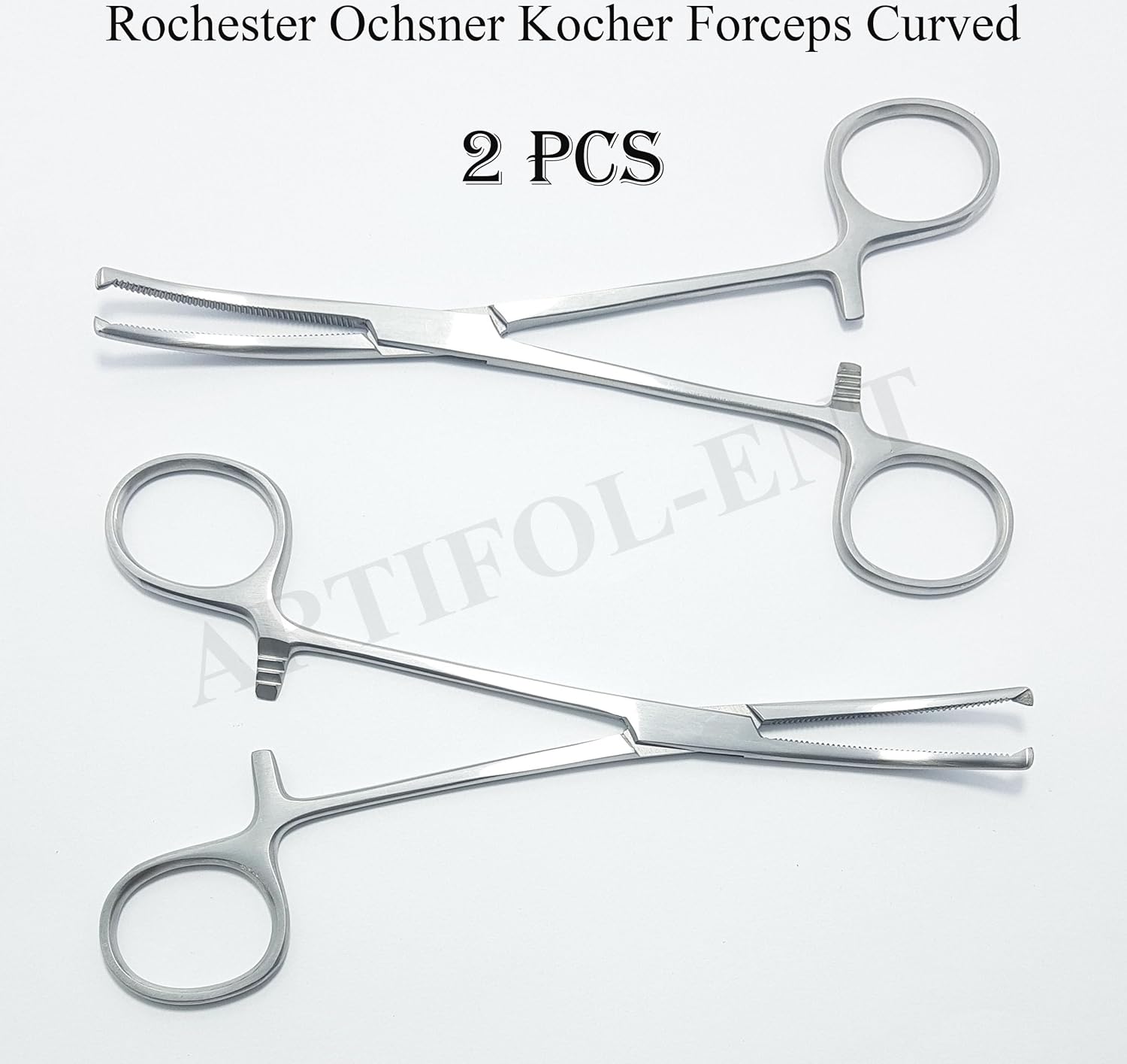 Rochester Ochsner Kocher Forceps – Curved 6.25" (16 cm), 1x2 Teeth, Serrated Jaws | 2-Piece Clamping Forceps Set #115910142| Stainless Steel, Reusable & Autoclavable