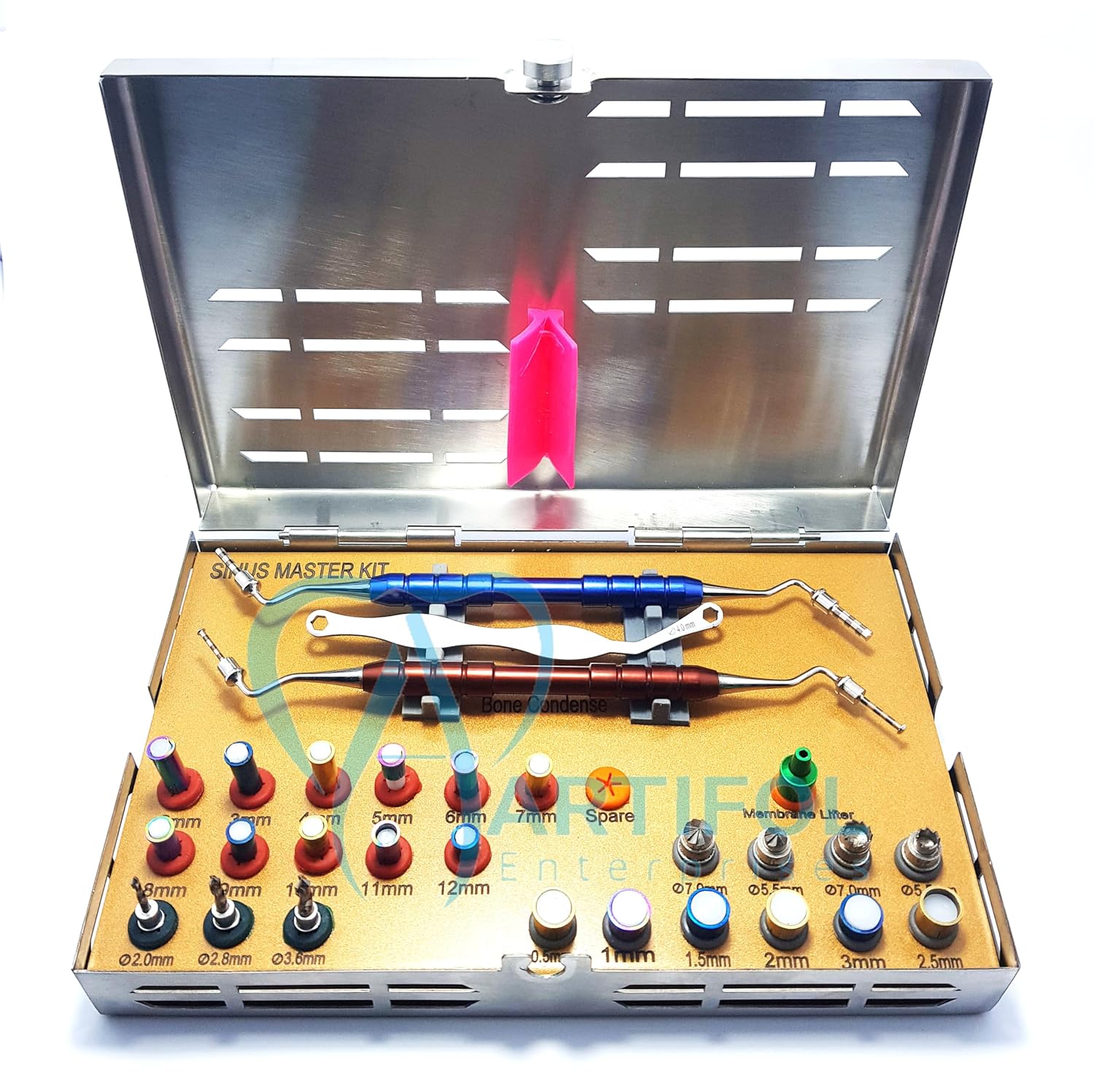 All in One –28 Pcs Implant Crestal & Lateral Approach Sinus Master Kit – Round & Core Drills, Stoppers, Mushrooms,Wrench with Sterilizable Steel Cassette - Dental Sinus lift Master Tools Set – #OS1028