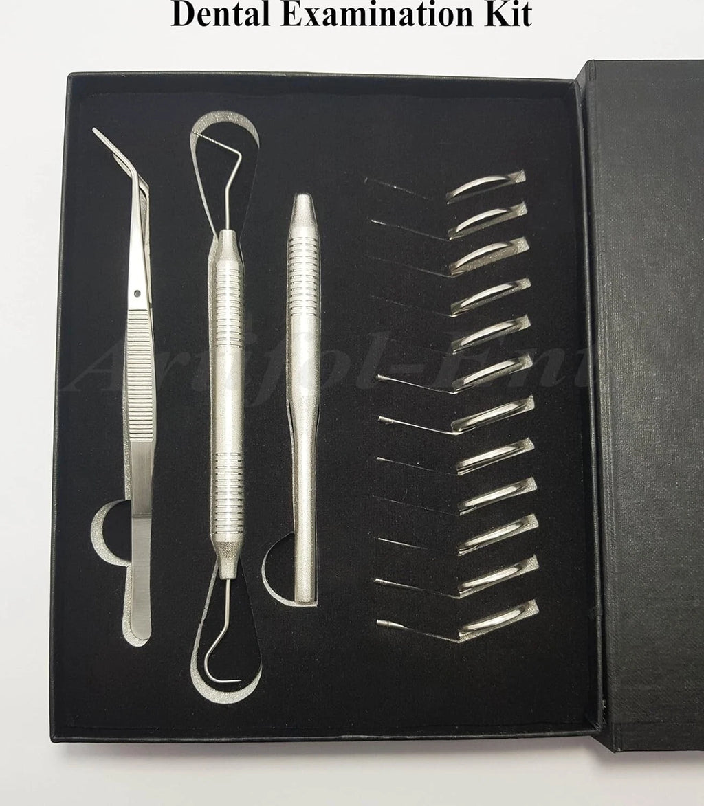 Dental Diagnostic Examination Kit | Mirror Handle, Explorer, William Probe & Tweezer Set | Precision Stainless Steel Instruments | Reusable, Durable & Autoclavable