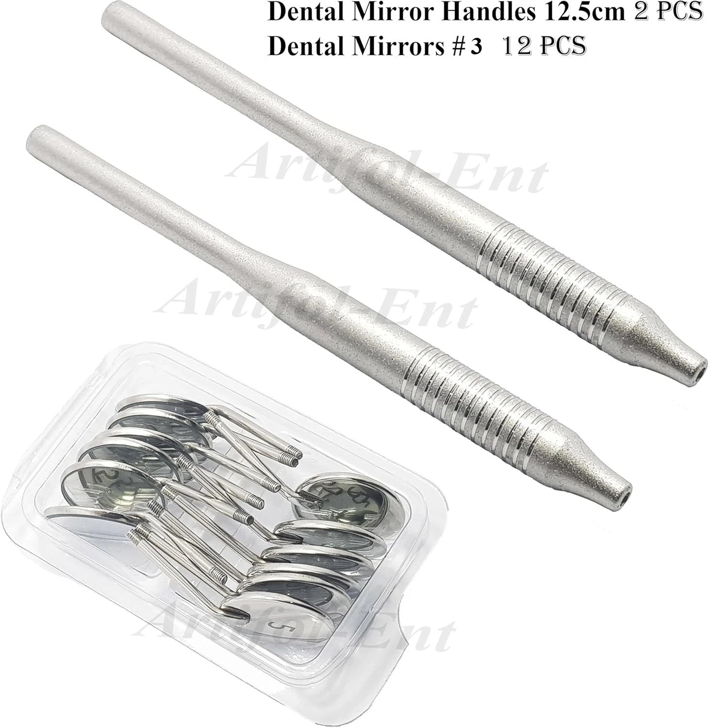 Pack of 12 Dental Mouth Mirrors (Fig. #3) with 2 Ergonomic Mirror Handles | Stainless Steel Examination Set | Clear Reflection, Reusable & Autoclavable Instruments