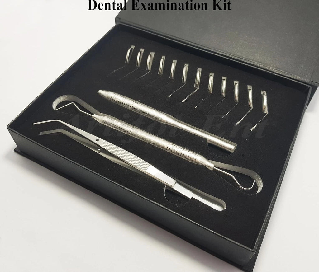 Dental Diagnostic Examination Kit | Mirror Handle, Explorer, William Probe & Tweezer Set | Precision Stainless Steel Instruments | Reusable, Durable & Autoclavable